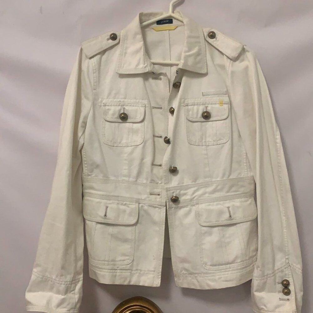 J CREW WOMENS IVORY‎ REGULAR FIT LONG SLEEVE COLLARED SAFARI JACKET SIZE SP